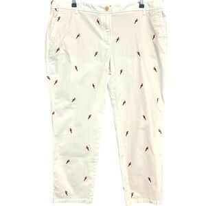 Talbots Pants Parrot Embroidered Relaxed Chino White Cotton Plus Size‎ 16WPetite
